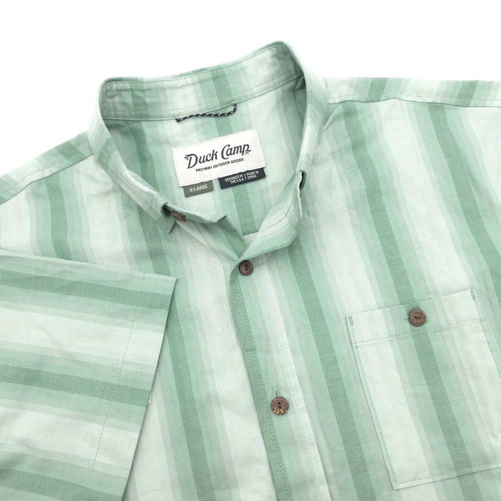 Duck Camp Daily Shirt Men's Size XL Green Raga Striped Short Sleeve‎ Button Down